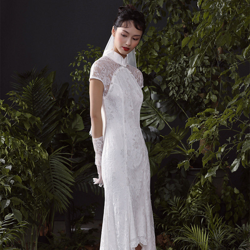 槿爷改良白色森系超仙梦幻轻旗袍领 槿爷旗舰婚纱
