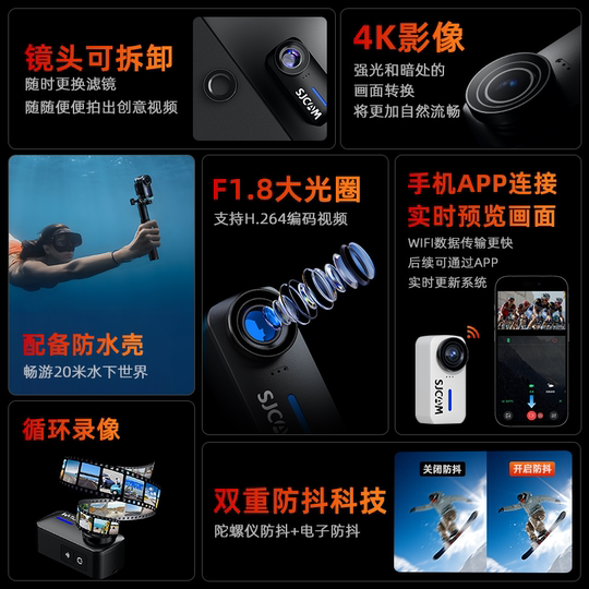 SJCAM Speed Movie Sports Camera 4K Night Photography 360 Panoramic Motorcycle Driving Recorder Riding C110 Camera