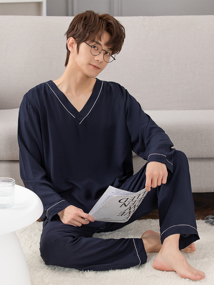 长袖v领青年男士人造棉空调服 俞兆林优云睡衣/家居服套装