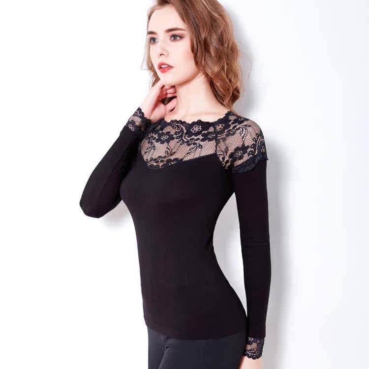 俞兆林长袖蕾丝镂空性感内搭衣小衫 俞兆林联翼保暖上装