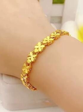 【抢今日】正品纯真沙金手链女款招财气质实心四叶草首饰品送礼物