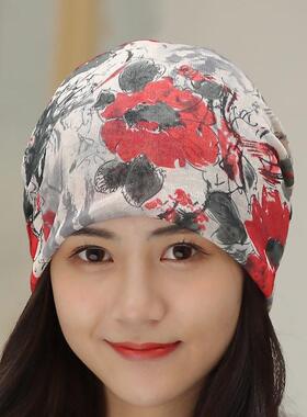 化疗后女士光头帽春季夏天术后防风包头帽头巾帽时尚印花睡帽薄款