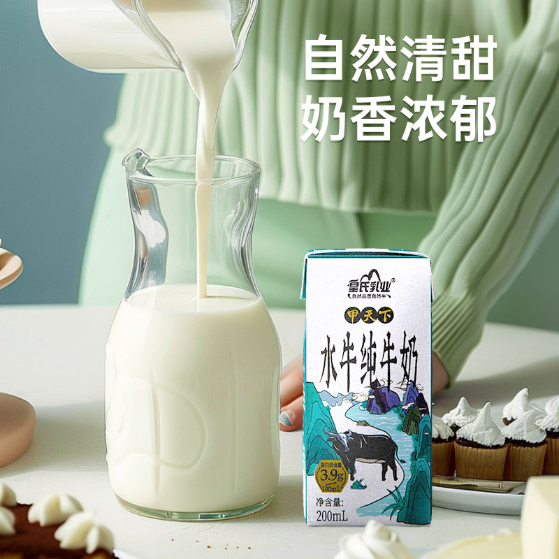 皇氏乳业甲天下水牛纯牛奶200ml*10盒学生儿童早餐奶整箱广西牛奶 - 图1