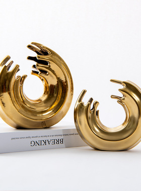 新中式轻奢黑金圆球花器雕塑摆件