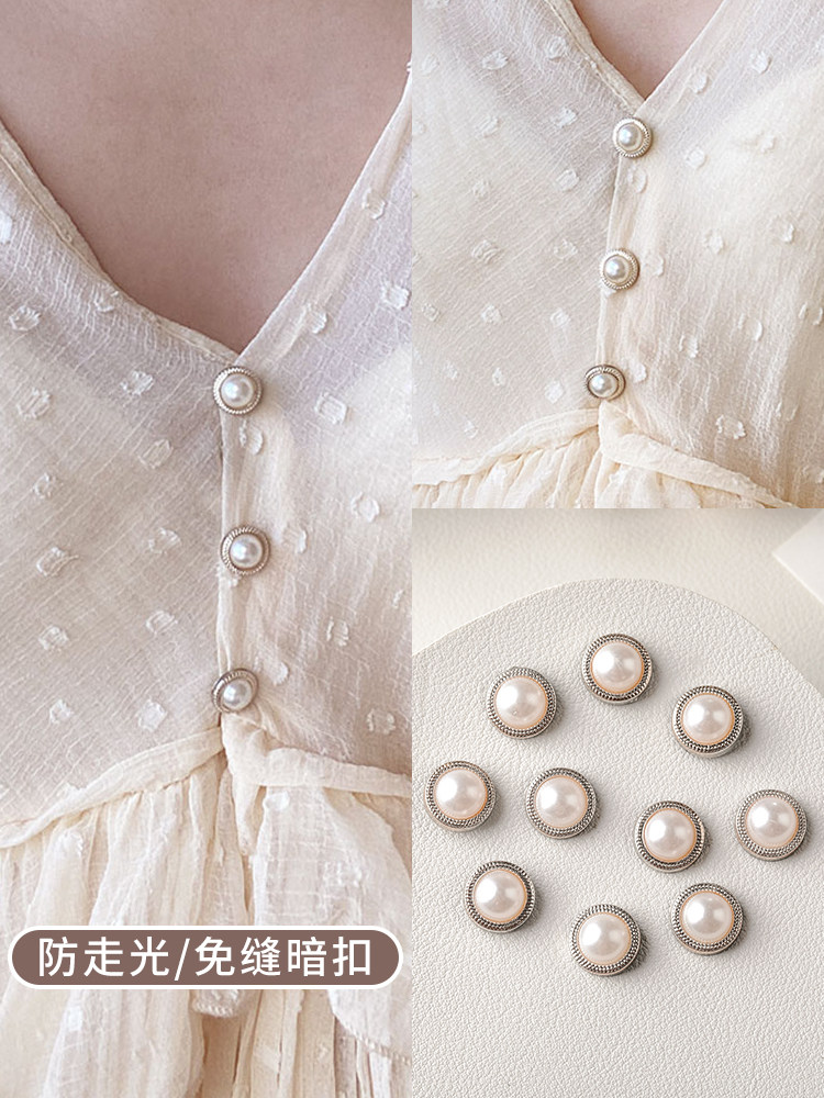 领口防走光小胸针女式夏季领扣小纽扣按扣式胸花免缝珍珠暗扣配饰_虎窝淘