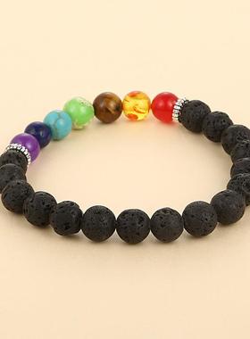 亚马逊wish热卖七彩火山石香薰手串熔岩石能量瑜伽手链饰品