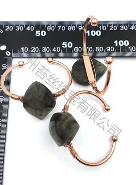 天然水晶拉长石手镯月光石手镯马眼形拉长手镯镀真金玫瑰金镯子