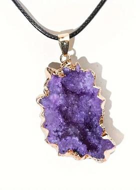 天然水晶洞太阳花朵切片吊坠玛瑙鎏边电镀炫彩不规则毛衣项链跨境