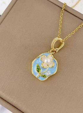 优雅百搭莫奈花园淡水珍珠项链吊坠油画风diy手工项链坠子万能扣