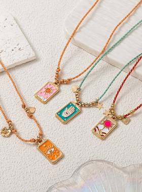 跨境时尚新款手掌恶魔之眼滴油彩色塔罗牌项链时尚复古串珠项链