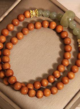 新中式檀木和田玉跑环双圈手串女款轻奢小众精致复古简约玉石手链