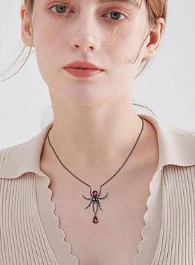 欧美跨境新品万圣节蜘蛛吊坠项链时尚风夸张哥特风蜘蛛礼物项链