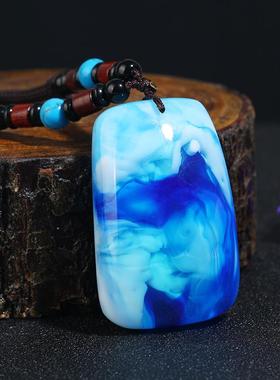 复古二代蓝精灵仿蓝蜜蜡长款项链简约高档毛衣链女时尚吊坠挂件