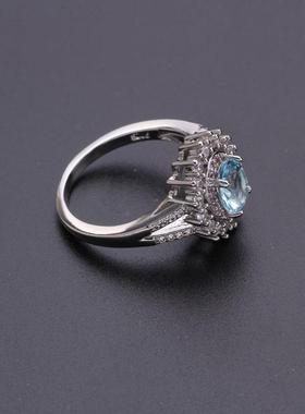 Wish热卖新款粉色水晶钻石戒指女镶嵌绿色托帕石彩宝石女士戒指