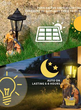 跨境新款圣诞马槽太阳能灯摆件户外阳台草坪花园路径氛围灯雕像