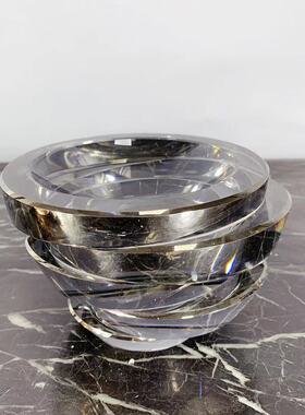 现代家居奢风灰色水晶玻璃水果盘家用创意线条层叠造型果盘收纳摆