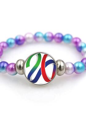 2026世界杯标志紫色串珠手链跨境欧美时尚手串男女个性手饰品