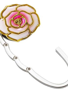 渐变双色玫瑰花挂包钩塑料花金边折叠挂钩创意礼品桌边手袋挂钩