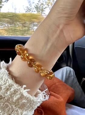 一夜暴富天然水晶手链巴西黄色水晶黄水晶手串黄发晶男女款