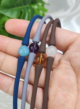 夸张紫水晶项链女士弹性硅胶项圈10mm天然珠子海蓝宝项饰跨境