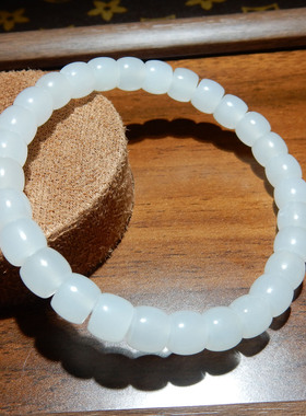 和田玉【青海料羊脂白玉手串】7mm 老型珠款国风温润单圈男女手饰