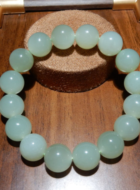 和田玉青海料冰晴水12mm圆珠男女款手串手链