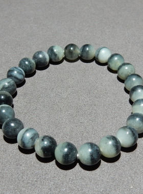 【青花籽料手串】新疆和田玉 8mm 聚宝盆圆珠手串 油润单圈手饰