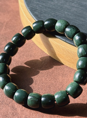 【沙枣青手串】新疆和田玉籽料老型珠手串 油润国风单圈手饰