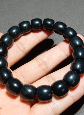 新疆和田玉青花聚墨 12mm直切老型珠手串 天然玉石手链 带证书