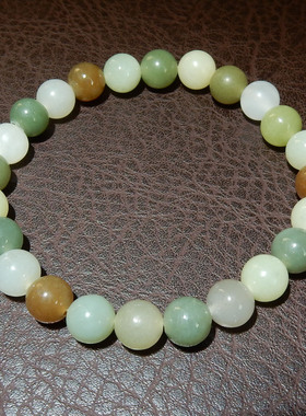 和田玉多宝 8mm 圆珠手串 晴水糖料渐变手链 国风玉石手饰