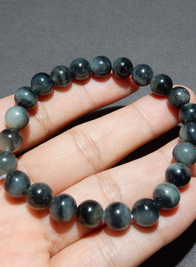 【青花籽料手串】新疆和田玉 8mm 聚宝盆圆珠手串 油润单圈手饰