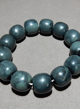 新疆和田玉青花聚墨 18mm老型珠手串 天然玉石手链 带证书