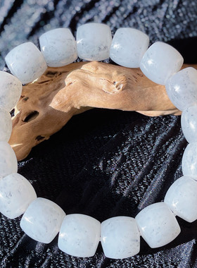 和田玉【青花籽料手串】白底墨点老型珠款 国风复古单圈男女手饰