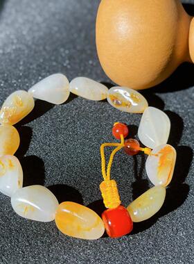 新疆和田玉白玉籽料原石手串 随形玉石手链 男女款文玩手串