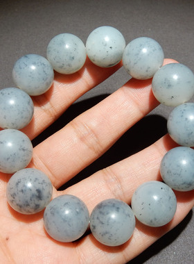 新疆和田玉黑山料白玉底水墨青花16mm 男女款手串 带证书