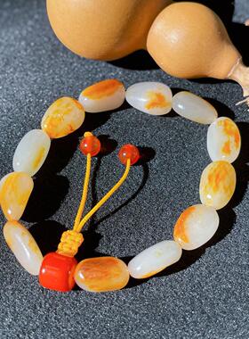 新疆和田玉白玉籽料原石手串 随形玉石手链 男女款文玩手串