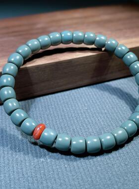 新疆和田玉沙枣青籽料蓝调老型珠手串 7mm 玉石手链男女文玩饰品