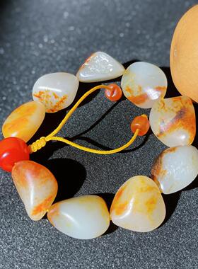 新疆和田玉白玉籽料原石手串 随形玉石手链 男女款文玩手串