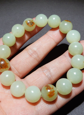 和田玉俄料红皮山流水 12mm 手串 天然玉石手链男女款 带证书