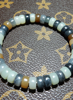 和田玉楼兰三色药片珠手串 多色渐变手链 油润细腻复古风玉石串