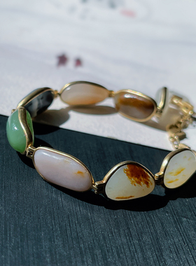 新疆和田玉籽料多宝18k金手串