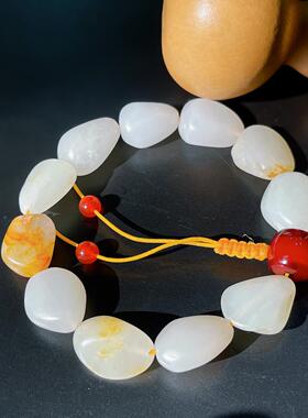 新疆和田玉白玉籽料原石手串 随形玉石手链 男女款文玩手串