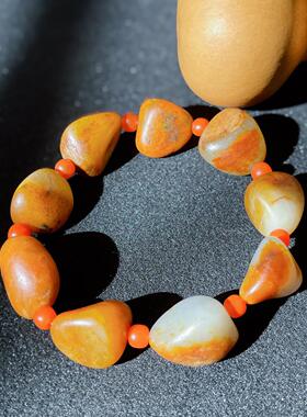 新疆和田玉白玉籽料原石手串 随形玉石手链 男女款文玩手串