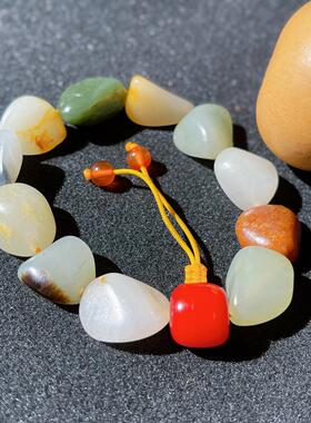 新疆和田玉籽料原石手串 多宝玉石手链男女文玩饰品