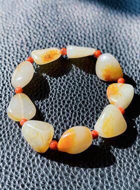 新疆和田玉白玉籽料原石手串 随形玉石手链 男女款文玩手串