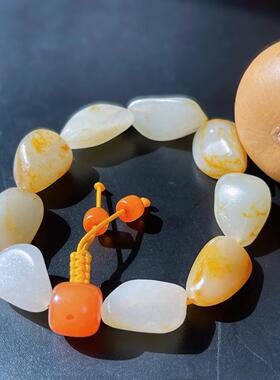 新疆和田玉白玉籽料原石手串 随形玉石手链 男女款文玩手串