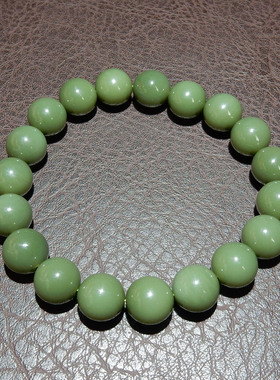 和田玉沙枣青 11mm 圆珠手串 油润亮光单圈手链 文玩收藏款