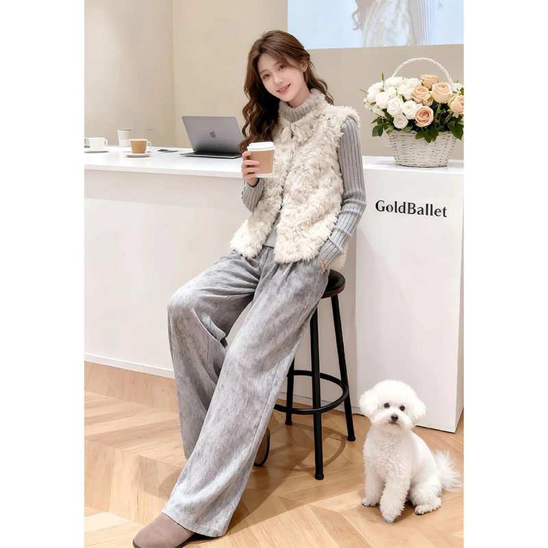 时尚韩系一整套深冬穿搭显瘦针织衫毛绒马甲外套休闲裤三件套装女,淘宝优惠券,粉丝福利购,淘宝优惠卷