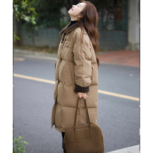 洋气咖色小香风羽绒棉服女冬季小个子高级感面包服加厚保暖外套潮 - 图1