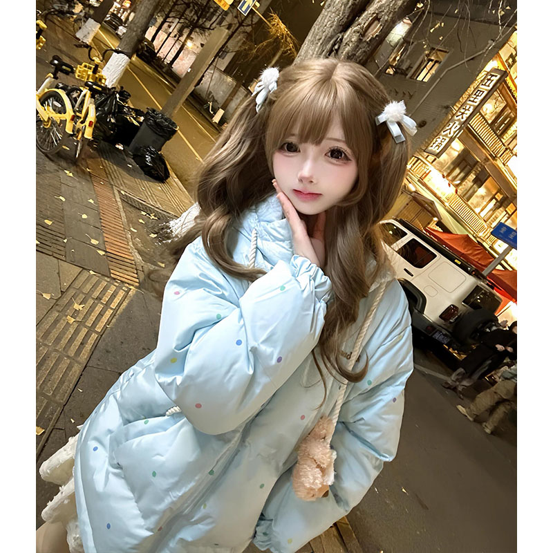 可爱波点立领羽绒棉服女冬季2025年巨好看超火洋气保暖棉衣面包服 - 图0